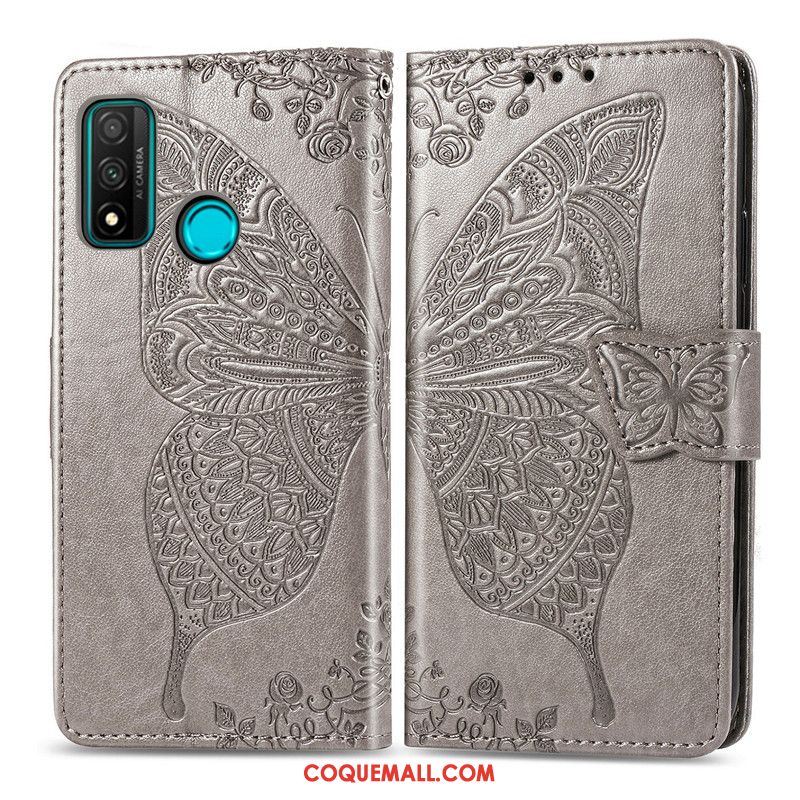 Étui Huawei P Smart 2020 Papillon Gaufrage En Cuir, Coque Huawei P Smart 2020 Fleur Protection