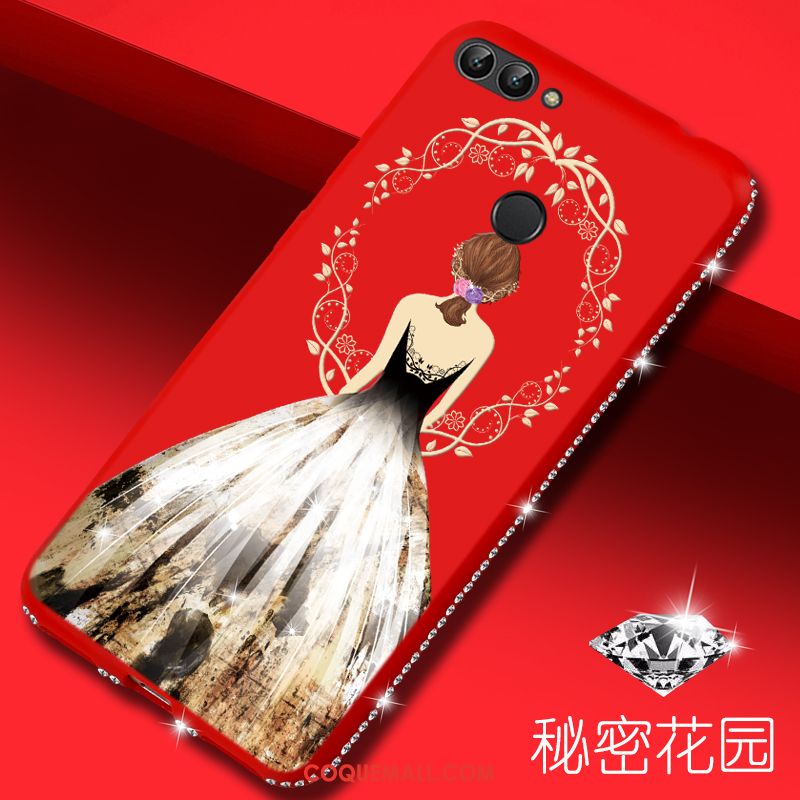 Étui Huawei P Smart Dessin Animé Téléphone Portable Strass, Coque Huawei P Smart Rouge