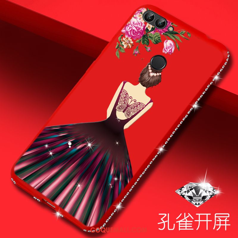 Étui Huawei P Smart Dessin Animé Téléphone Portable Strass, Coque Huawei P Smart Rouge