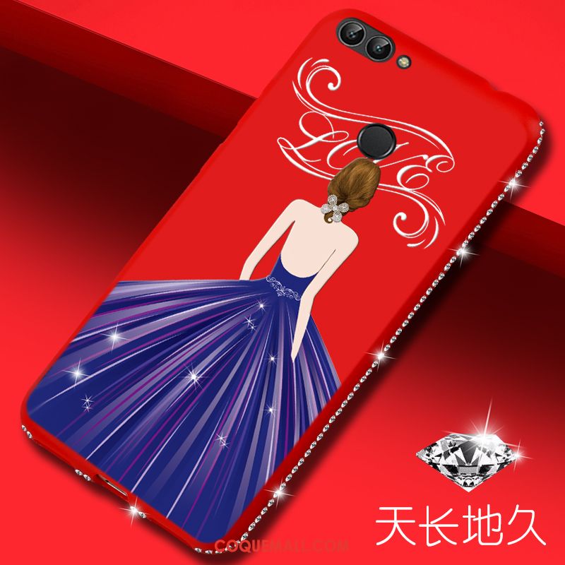 Étui Huawei P Smart Dessin Animé Téléphone Portable Strass, Coque Huawei P Smart Rouge