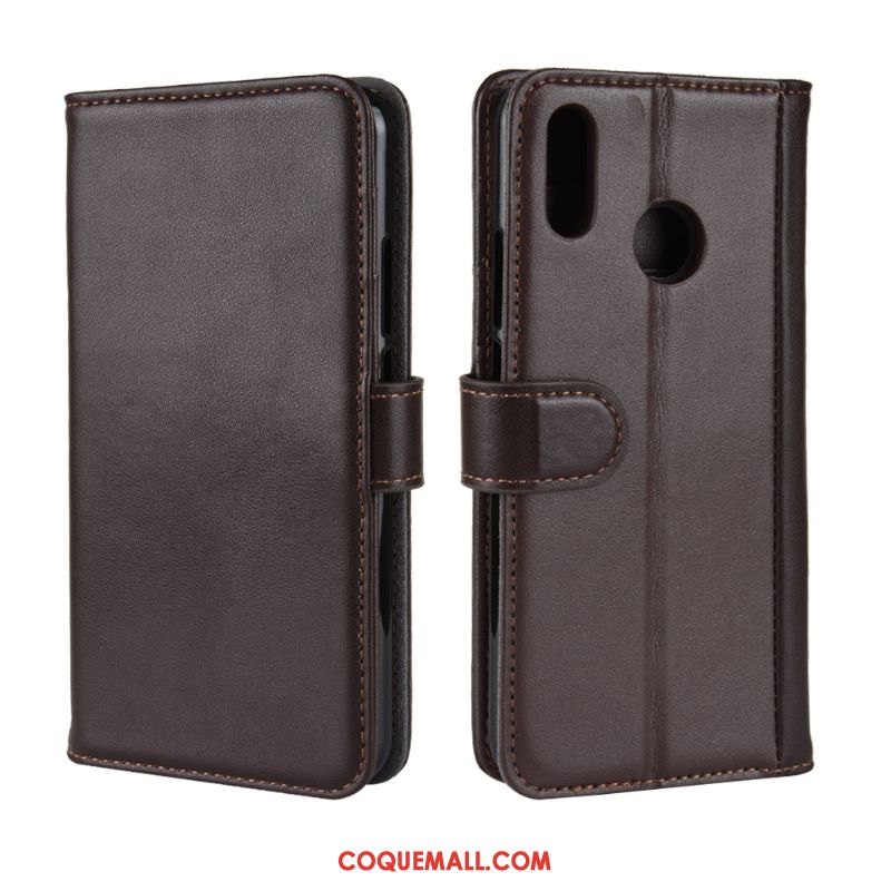 Étui Huawei P Smart+ Incassable Protection Téléphone Portable, Coque Huawei P Smart+ Portefeuille Cuir Véritable Braun