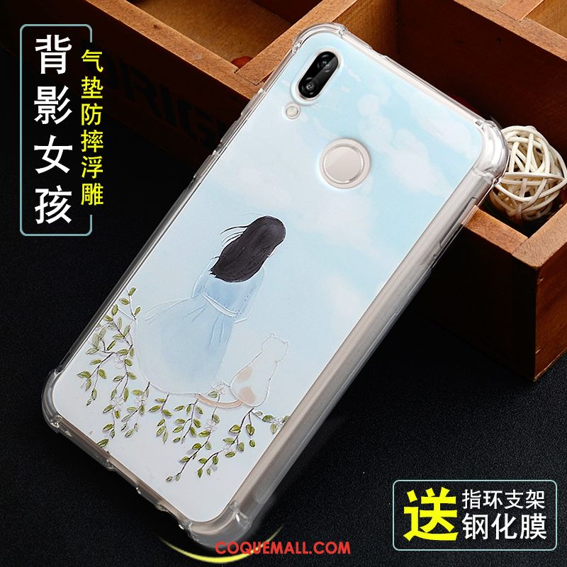 Étui Huawei P Smart+ Jeunesse Protection Gaufrage, Coque Huawei P Smart+ Fluide Doux Vert