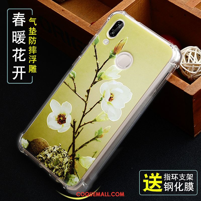 Étui Huawei P Smart+ Jeunesse Protection Gaufrage, Coque Huawei P Smart+ Fluide Doux Vert