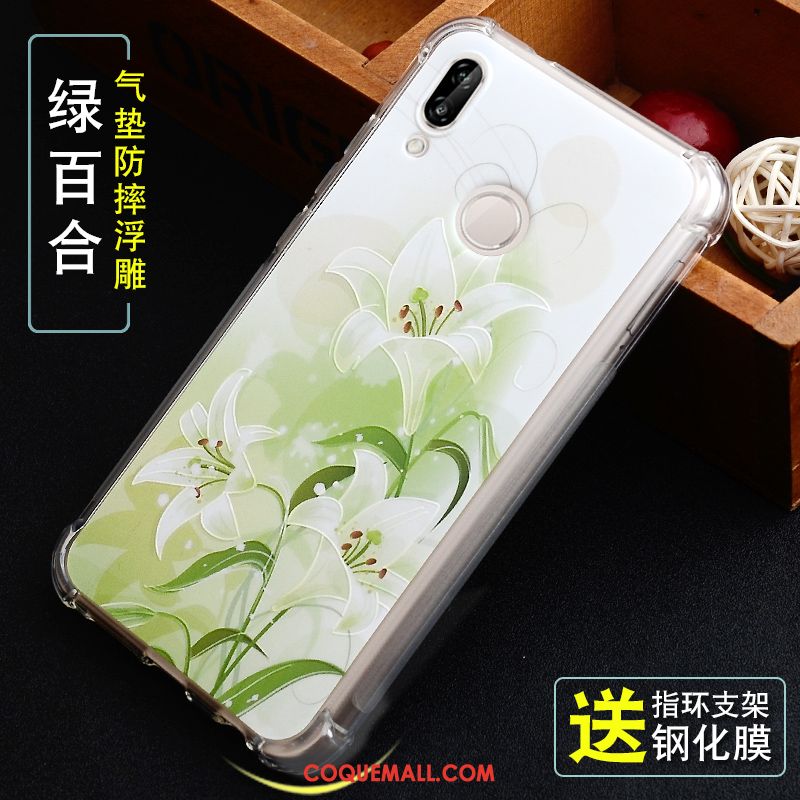 Étui Huawei P Smart+ Jeunesse Protection Gaufrage, Coque Huawei P Smart+ Fluide Doux Vert