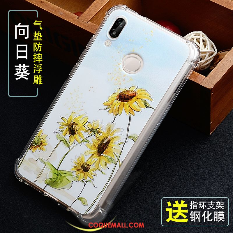 Étui Huawei P Smart+ Jeunesse Protection Gaufrage, Coque Huawei P Smart+ Fluide Doux Vert