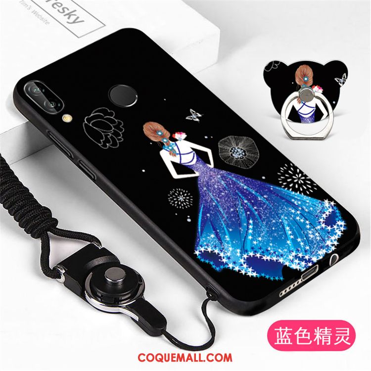 Étui Huawei P Smart+ Noir Incassable Personnalité, Coque Huawei P Smart+ Ornements Suspendus Téléphone Portable