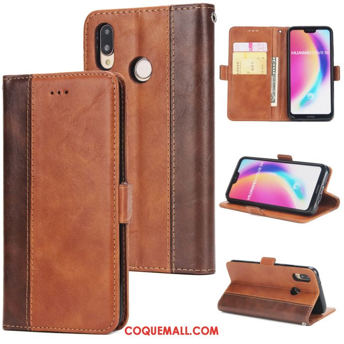 Étui Huawei P Smart+ Nouveau Téléphone Portable Carte, Coque Huawei P Smart+ Étui En Cuir Tout Compris Braun