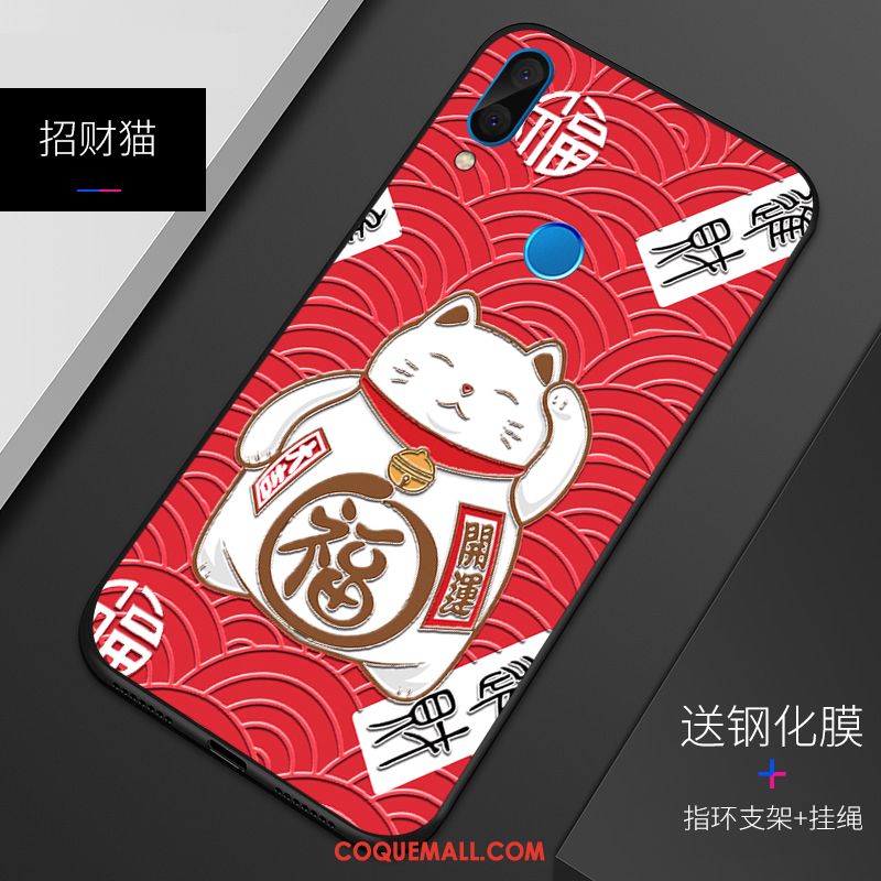 Étui Huawei P Smart+ Personnalité Rouge Gaufrage, Coque Huawei P Smart+ Tout Compris Téléphone Portable