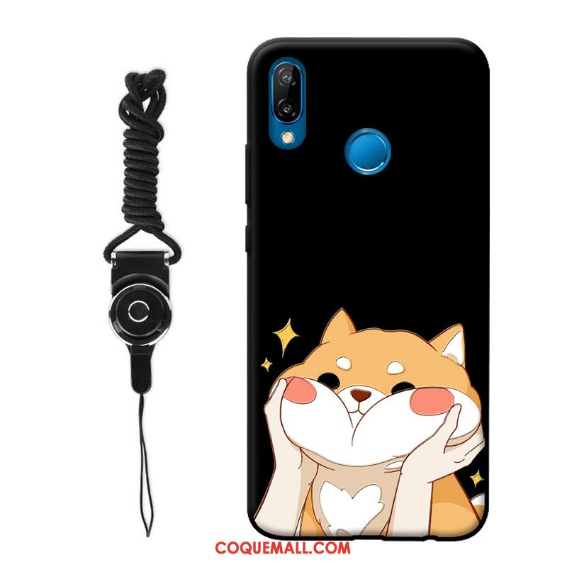 Étui Huawei P Smart+ Silicone Noir Mignonne, Coque Huawei P Smart+ Jeunesse Délavé En Daim