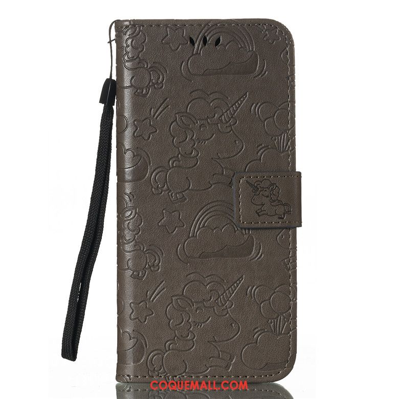 Étui Huawei P Smart Téléphone Portable Protection Cuir, Coque Huawei P Smart Étui En Cuir Gris