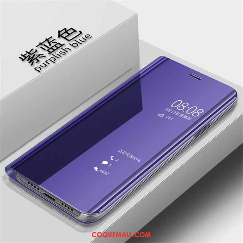 Étui Huawei P Smart+ Étui En Cuir Bleu Incassable, Coque Huawei P Smart+ Miroir Téléphone Portable