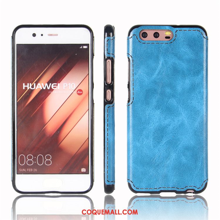 Étui Huawei P10 Bleu Couvercle Arrière Incassable, Coque Huawei P10 Cuir Protection