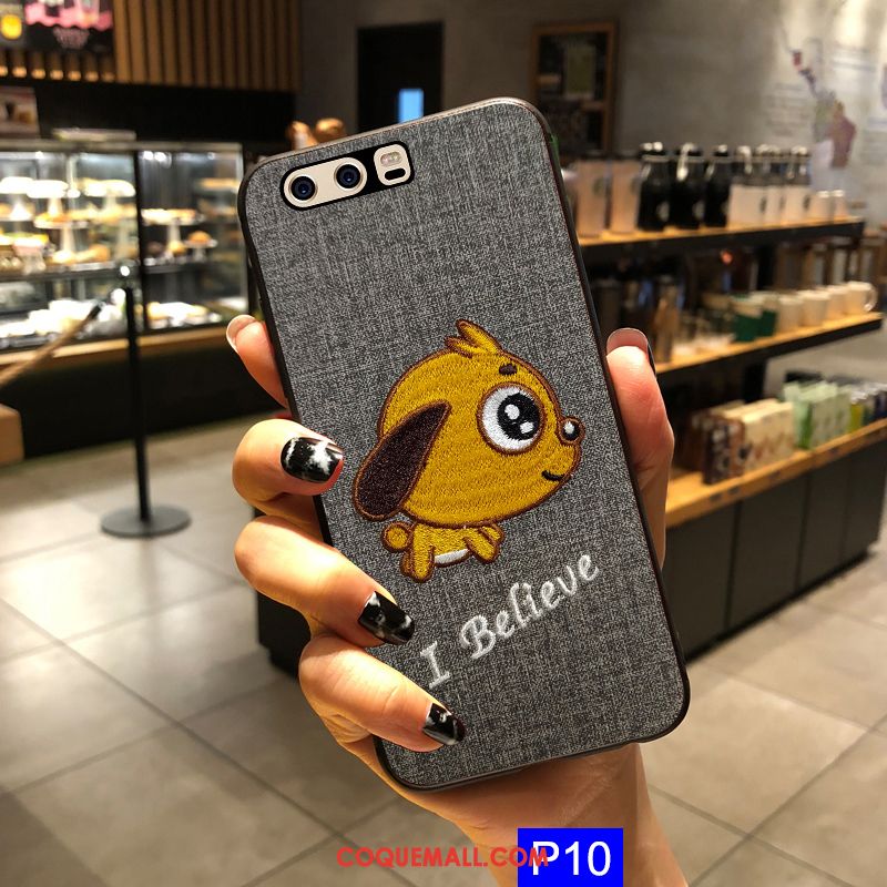 Étui Huawei P10 Dessin Animé Gris Broderie, Coque Huawei P10 Fluide Doux Téléphone Portable