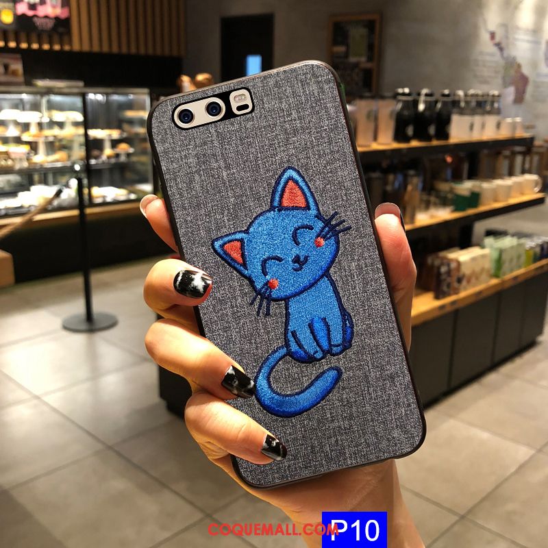 Étui Huawei P10 Dessin Animé Gris Broderie, Coque Huawei P10 Fluide Doux Téléphone Portable