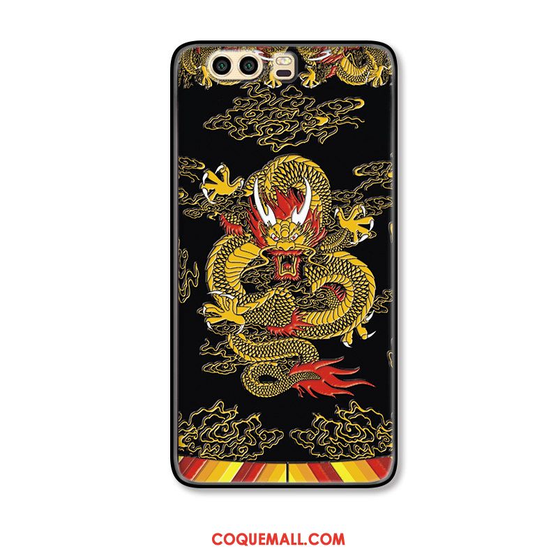 Étui Huawei P10 Jaune Protection Créatif, Coque Huawei P10 Dragon Style Chinois