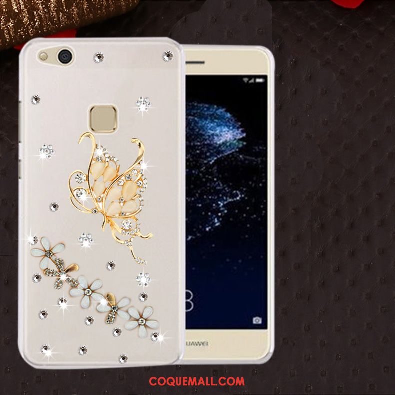 Étui Huawei P10 Lite Blanc Silicone Strass, Coque Huawei P10 Lite Fluide Doux Protection