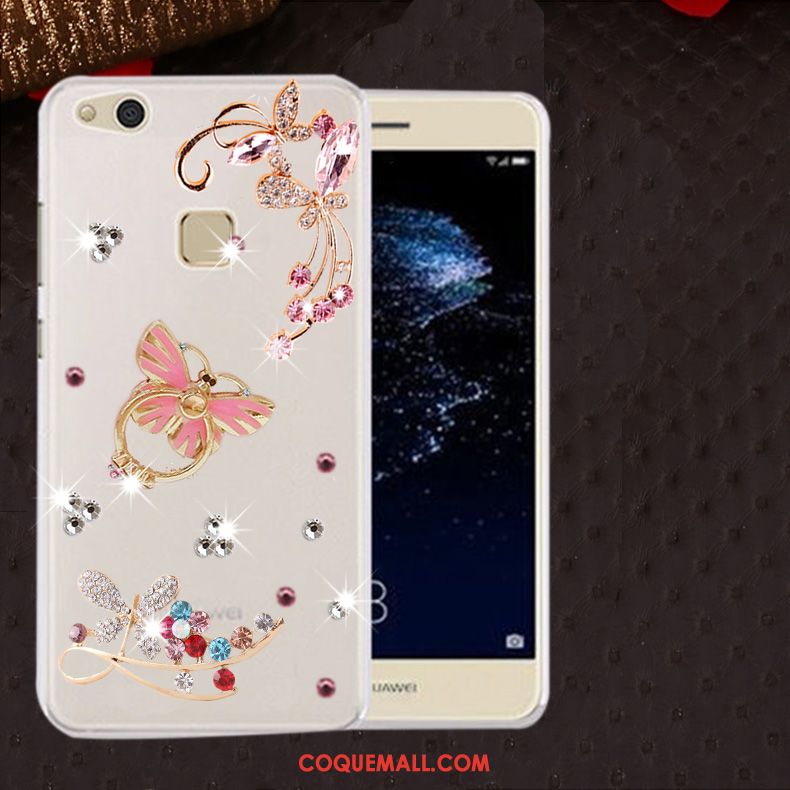 Étui Huawei P10 Lite Blanc Silicone Strass, Coque Huawei P10 Lite Fluide Doux Protection