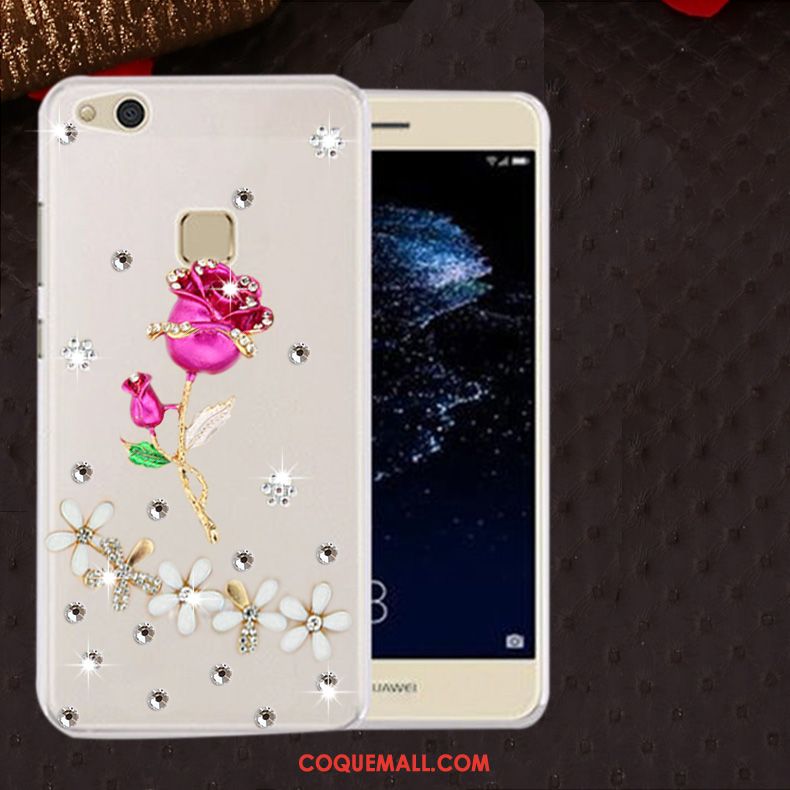 Étui Huawei P10 Lite Blanc Silicone Strass, Coque Huawei P10 Lite Fluide Doux Protection