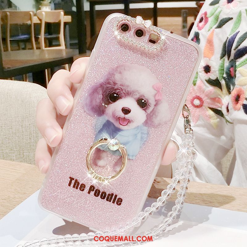 Étui Huawei P10 Plus Tendance Strass Support, Coque Huawei P10 Plus Téléphone Portable Rose