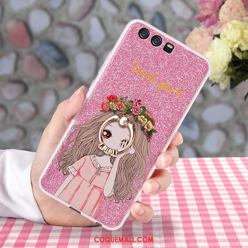 Étui Huawei P10 Support Anneau Rose, Coque Huawei P10 Protection Téléphone Portable