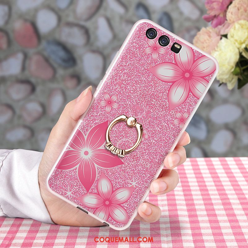 Étui Huawei P10 Support Anneau Rose, Coque Huawei P10 Protection Téléphone Portable