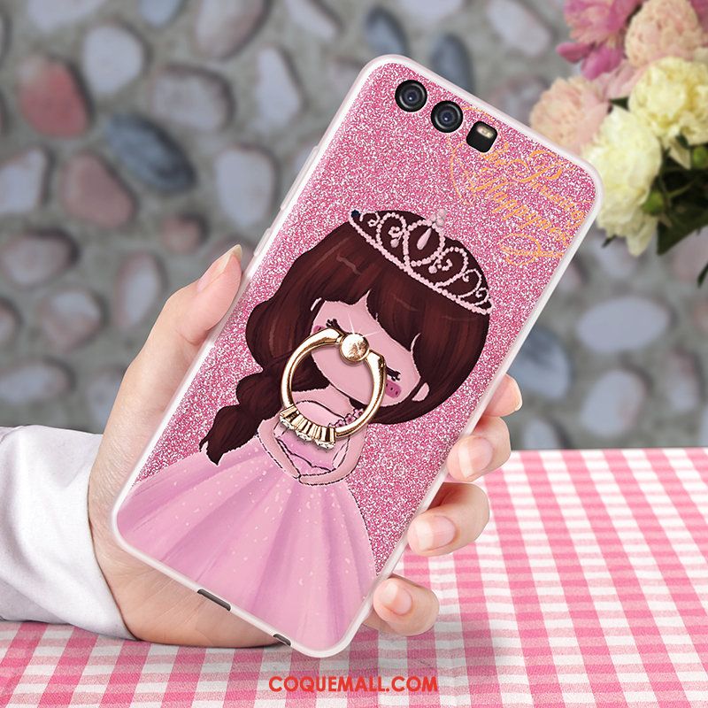 Étui Huawei P10 Support Anneau Rose, Coque Huawei P10 Protection Téléphone Portable