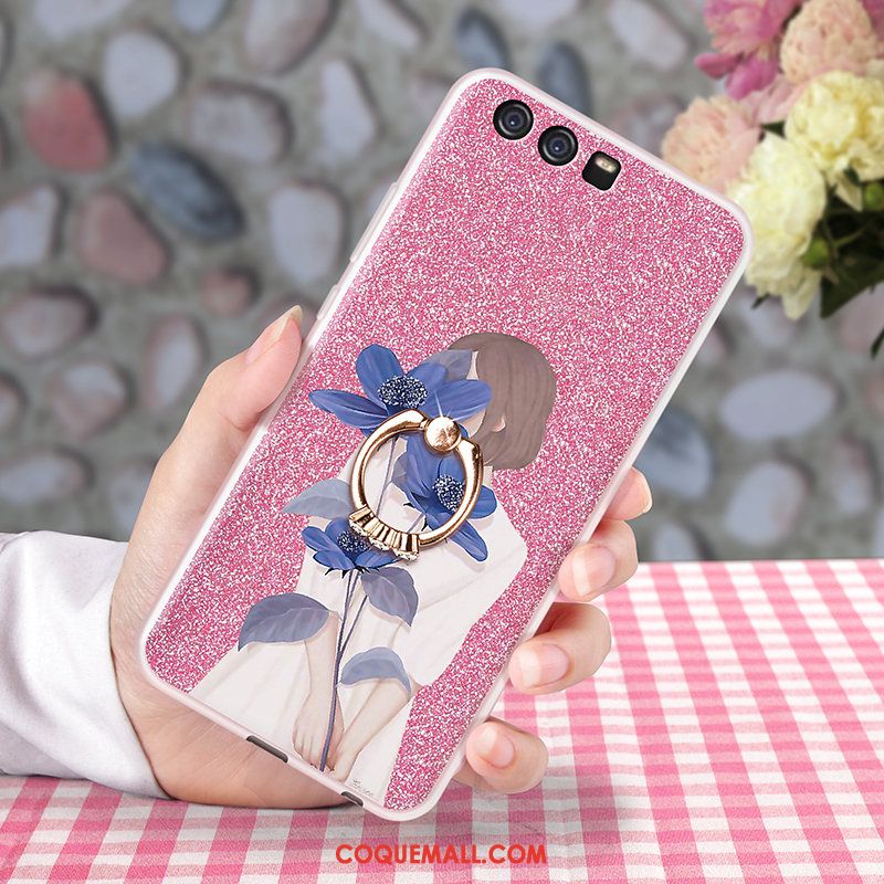 Étui Huawei P10 Support Anneau Rose, Coque Huawei P10 Protection Téléphone Portable