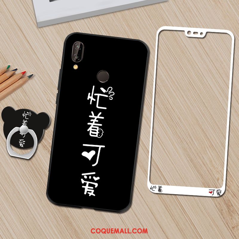 Étui Huawei P20 Lite Anneau Noir Téléphone Portable, Coque Huawei P20 Lite Personnalité Fluide Doux