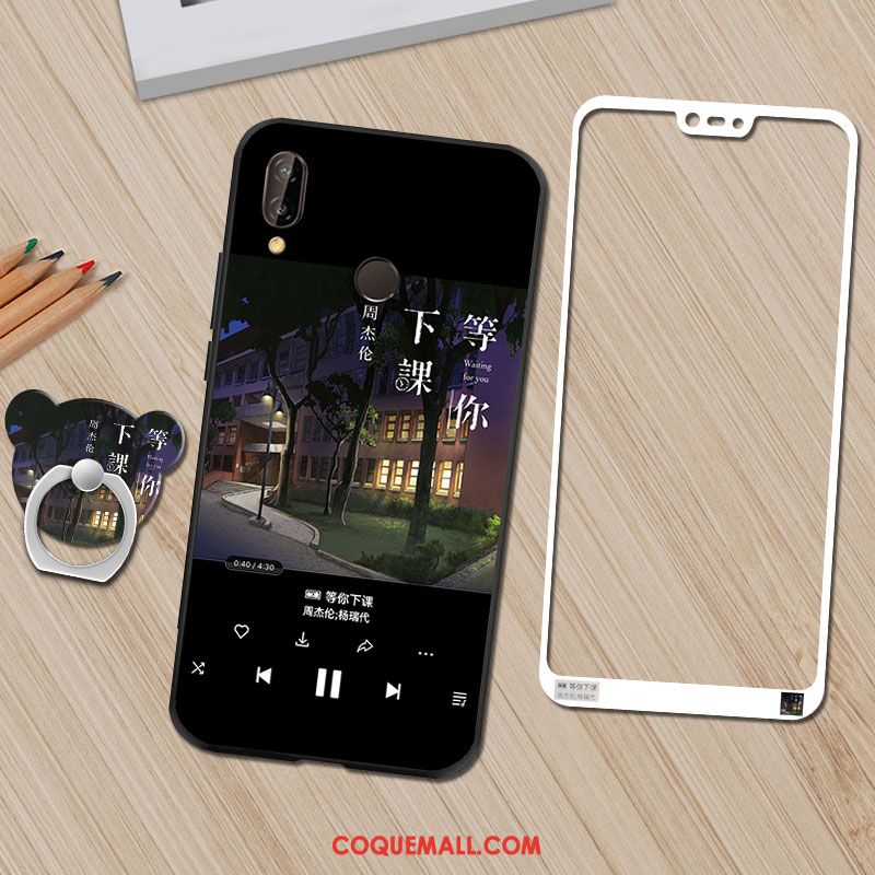 Étui Huawei P20 Lite Anneau Noir Téléphone Portable, Coque Huawei P20 Lite Personnalité Fluide Doux