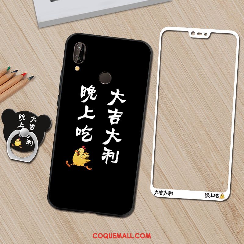 Étui Huawei P20 Lite Anneau Noir Téléphone Portable, Coque Huawei P20 Lite Personnalité Fluide Doux