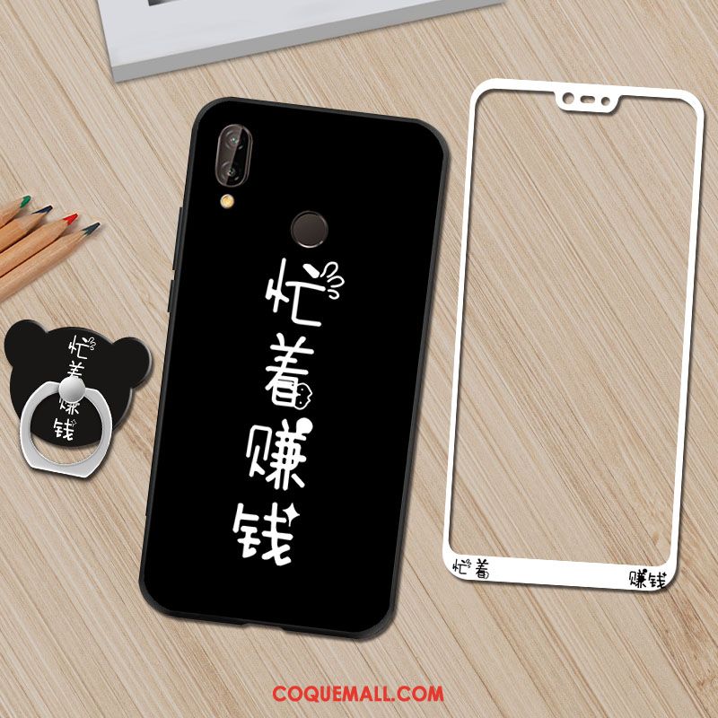 Étui Huawei P20 Lite Anneau Noir Téléphone Portable, Coque Huawei P20 Lite Personnalité Fluide Doux