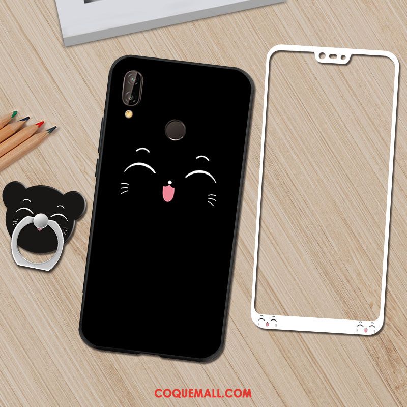 Étui Huawei P20 Lite Anneau Noir Téléphone Portable, Coque Huawei P20 Lite Personnalité Fluide Doux