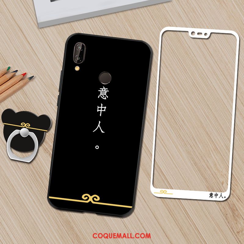 Étui Huawei P20 Lite Anneau Noir Téléphone Portable, Coque Huawei P20 Lite Personnalité Fluide Doux