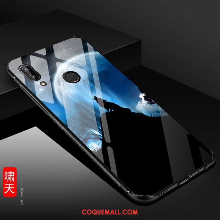 Étui Huawei P20 Lite Bleu Téléphone Portable Anneau, Coque Huawei P20 Lite Incassable Verre
