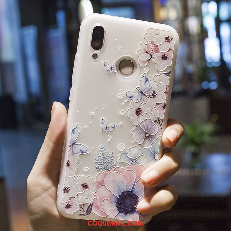 Étui Huawei P20 Lite Créatif Gaufrage Fleurs, Coque Huawei P20 Lite Peinture Blanc