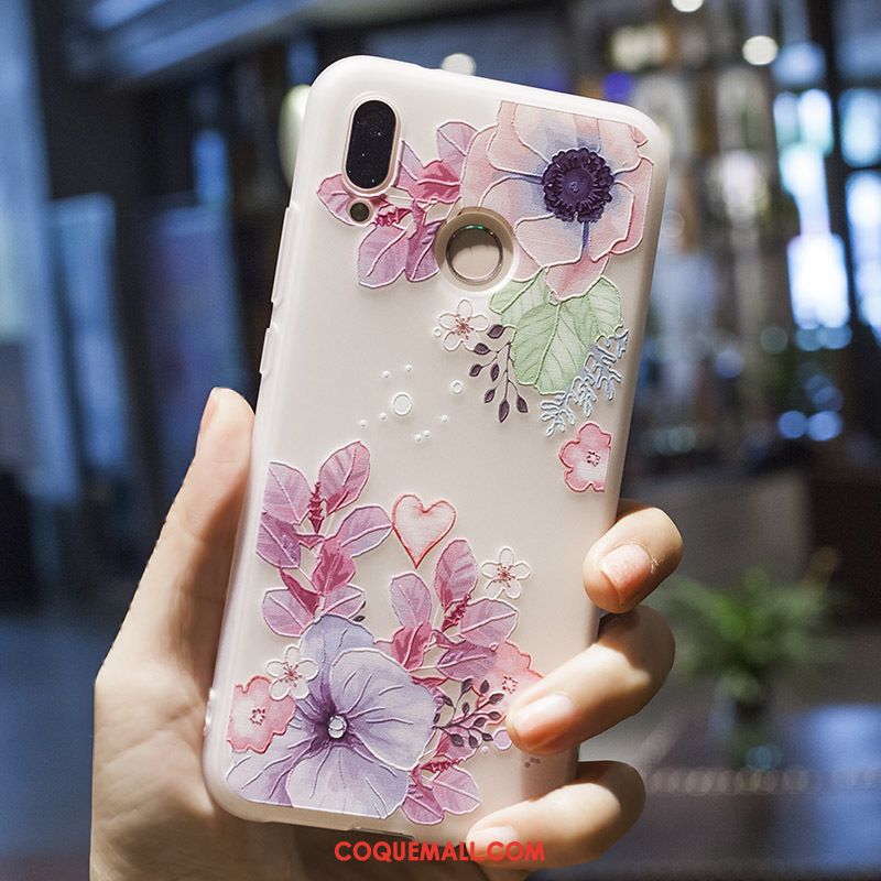 Étui Huawei P20 Lite Créatif Gaufrage Fleurs, Coque Huawei P20 Lite Peinture Blanc