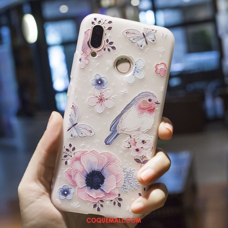 Étui Huawei P20 Lite Créatif Gaufrage Fleurs, Coque Huawei P20 Lite Peinture Blanc