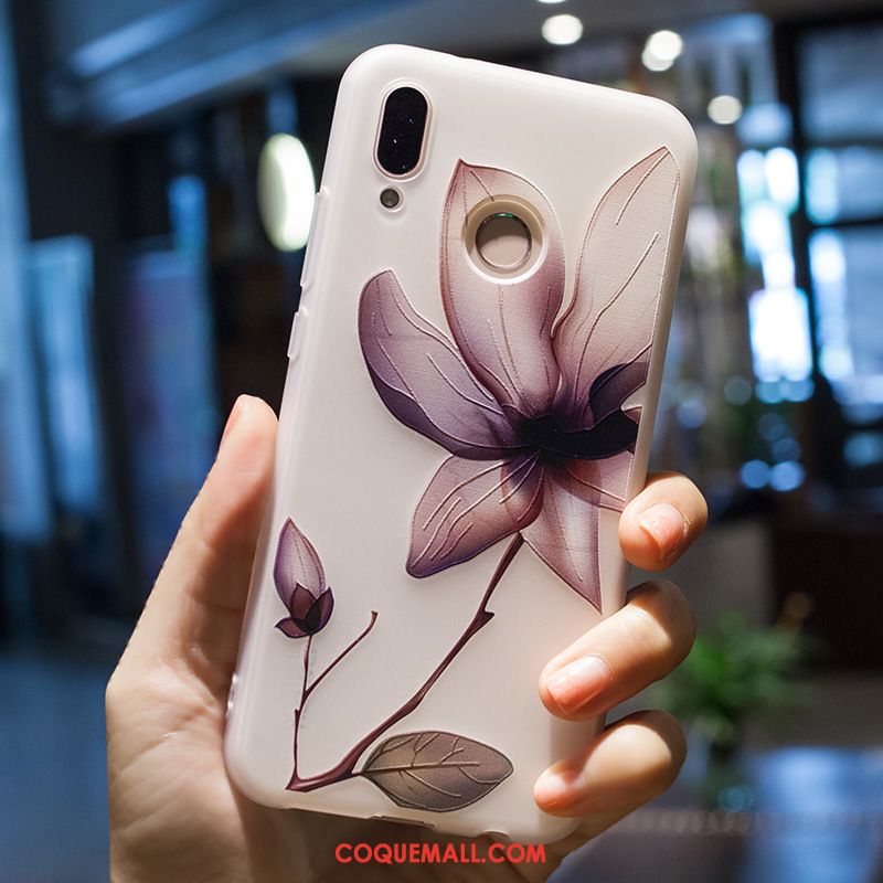 Étui Huawei P20 Lite Créatif Gaufrage Fleurs, Coque Huawei P20 Lite Peinture Blanc