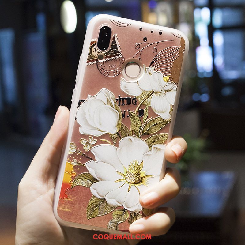 Étui Huawei P20 Lite Créatif Gaufrage Fleurs, Coque Huawei P20 Lite Peinture Blanc