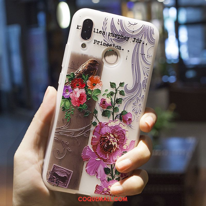 Étui Huawei P20 Lite Créatif Gaufrage Fleurs, Coque Huawei P20 Lite Peinture Blanc