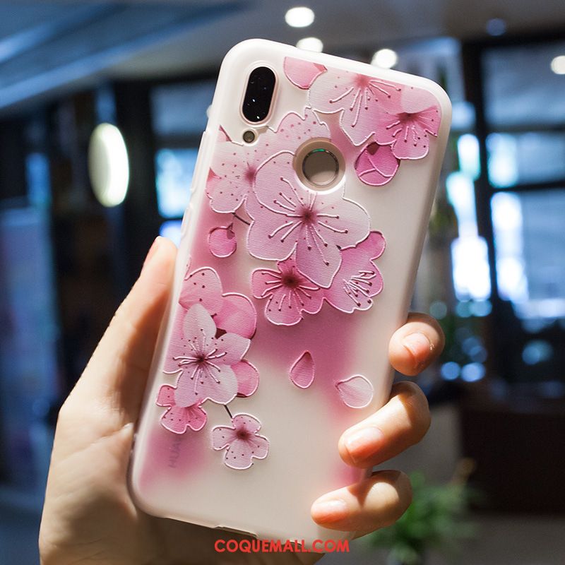 Étui Huawei P20 Lite Créatif Gaufrage Fleurs, Coque Huawei P20 Lite Peinture Blanc