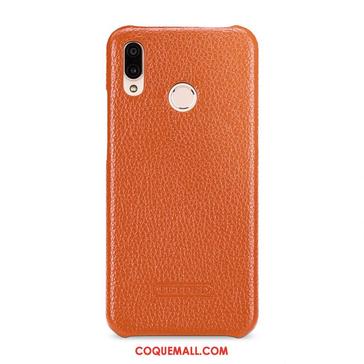 Étui Huawei P20 Lite Cuir Véritable Orange Incassable, Coque Huawei P20 Lite Litchi Cuir