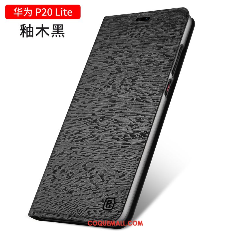 Étui Huawei P20 Lite Incassable Étui En Cuir Or, Coque Huawei P20 Lite Bois Clamshell