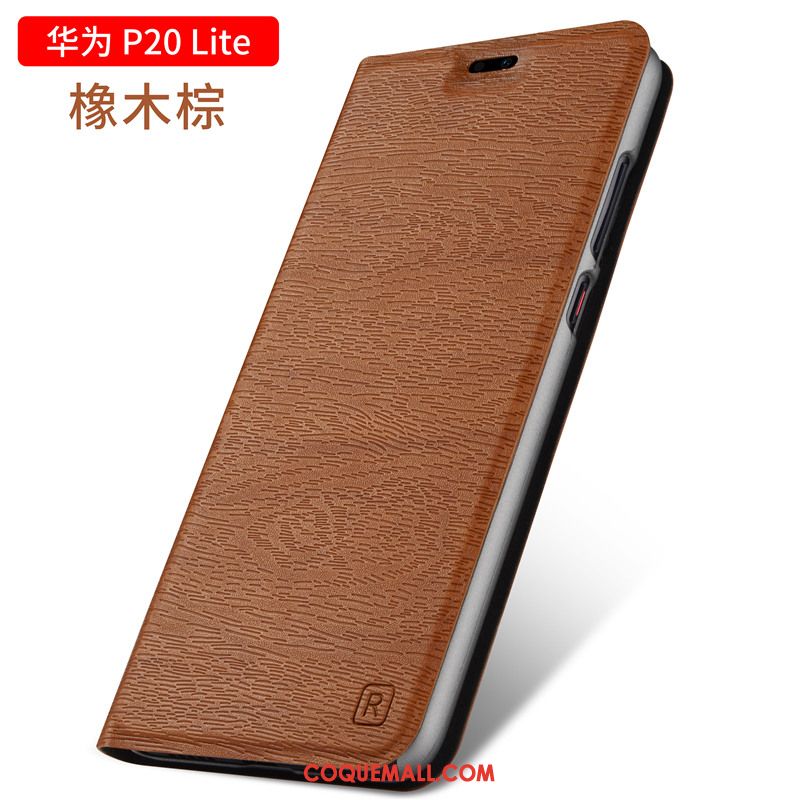 Étui Huawei P20 Lite Incassable Étui En Cuir Or, Coque Huawei P20 Lite Bois Clamshell