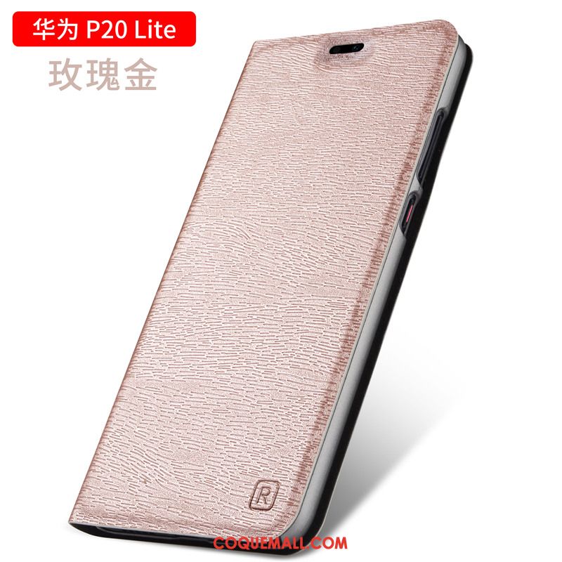 Étui Huawei P20 Lite Incassable Étui En Cuir Or, Coque Huawei P20 Lite Bois Clamshell