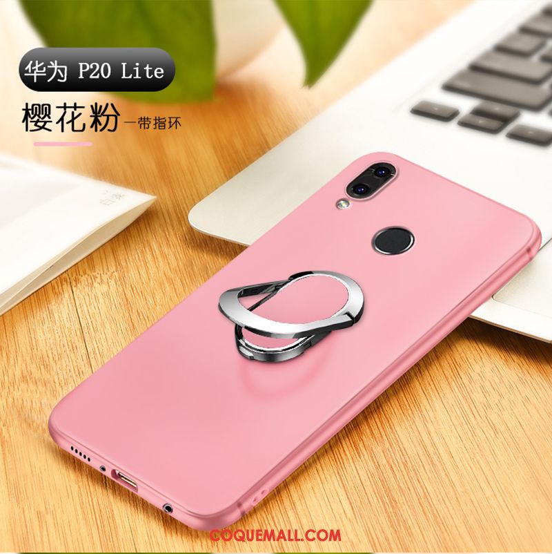 Étui Huawei P20 Lite Jeunesse Anneau Téléphone Portable, Coque Huawei P20 Lite Fluide Doux Rose