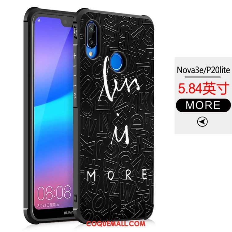 Étui Huawei P20 Lite Noir Tout Compris Protection, Coque Huawei P20 Lite Gaufrage Jeunesse