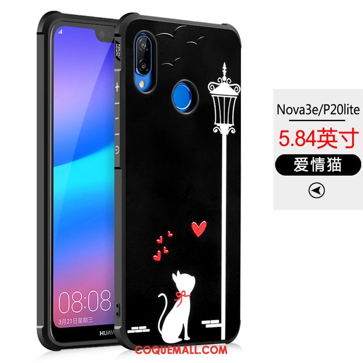 Étui Huawei P20 Lite Noir Tout Compris Protection, Coque Huawei P20 Lite Gaufrage Jeunesse