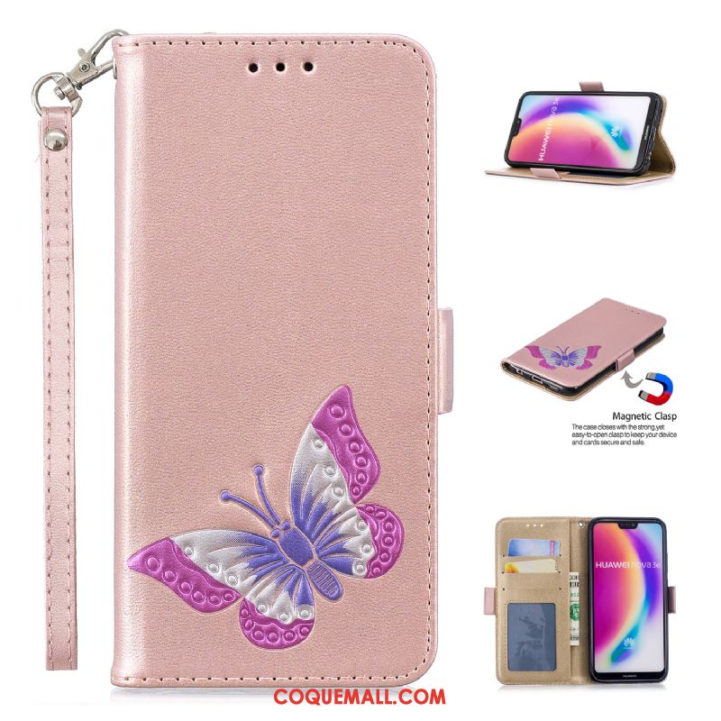 Étui Huawei P20 Lite Rouge Protection Carte, Coque Huawei P20 Lite Tout Compris Papillon