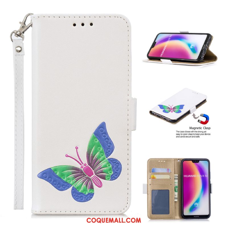 Étui Huawei P20 Lite Rouge Protection Carte, Coque Huawei P20 Lite Tout Compris Papillon